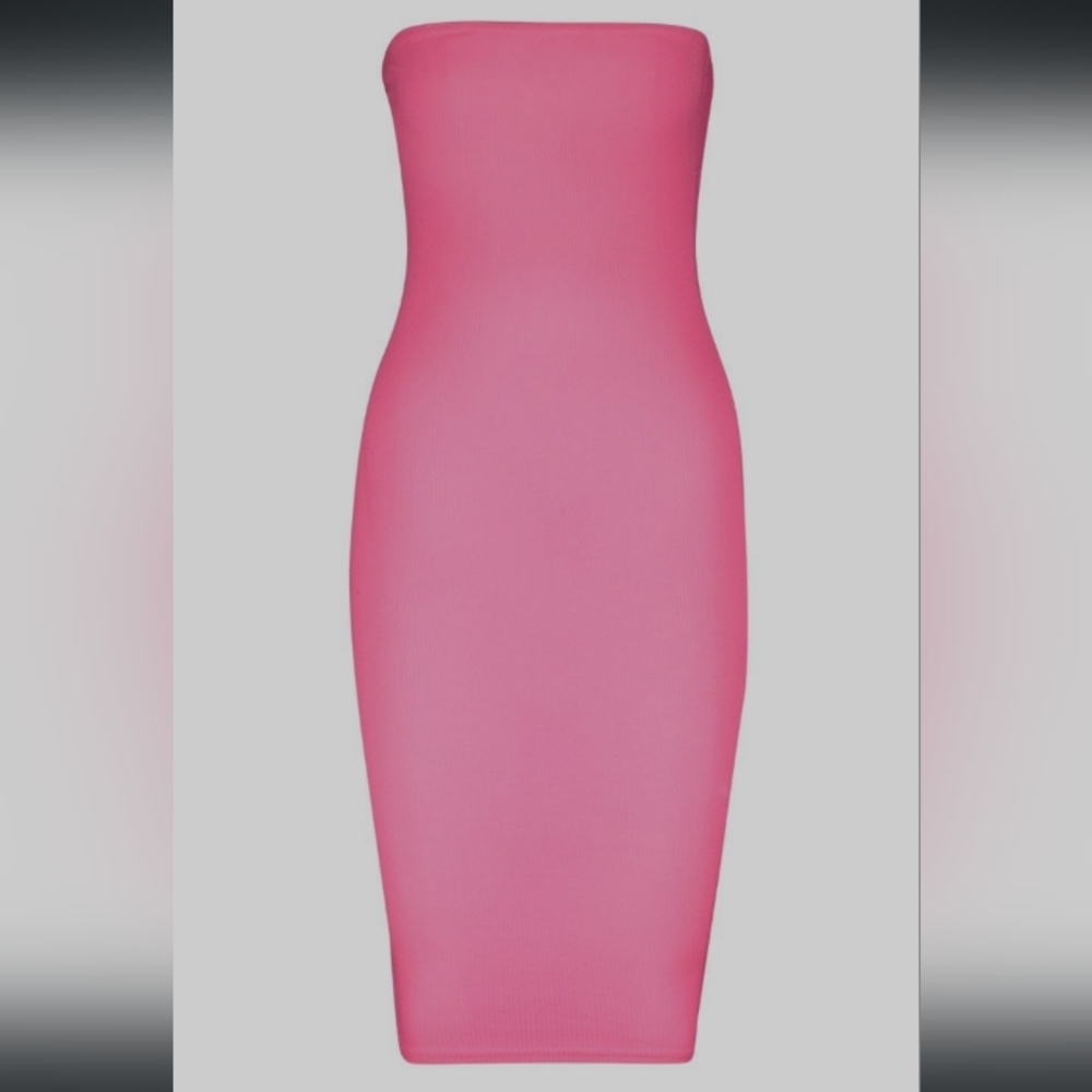 NEON BANDEAU FITTED MIDI DRESS